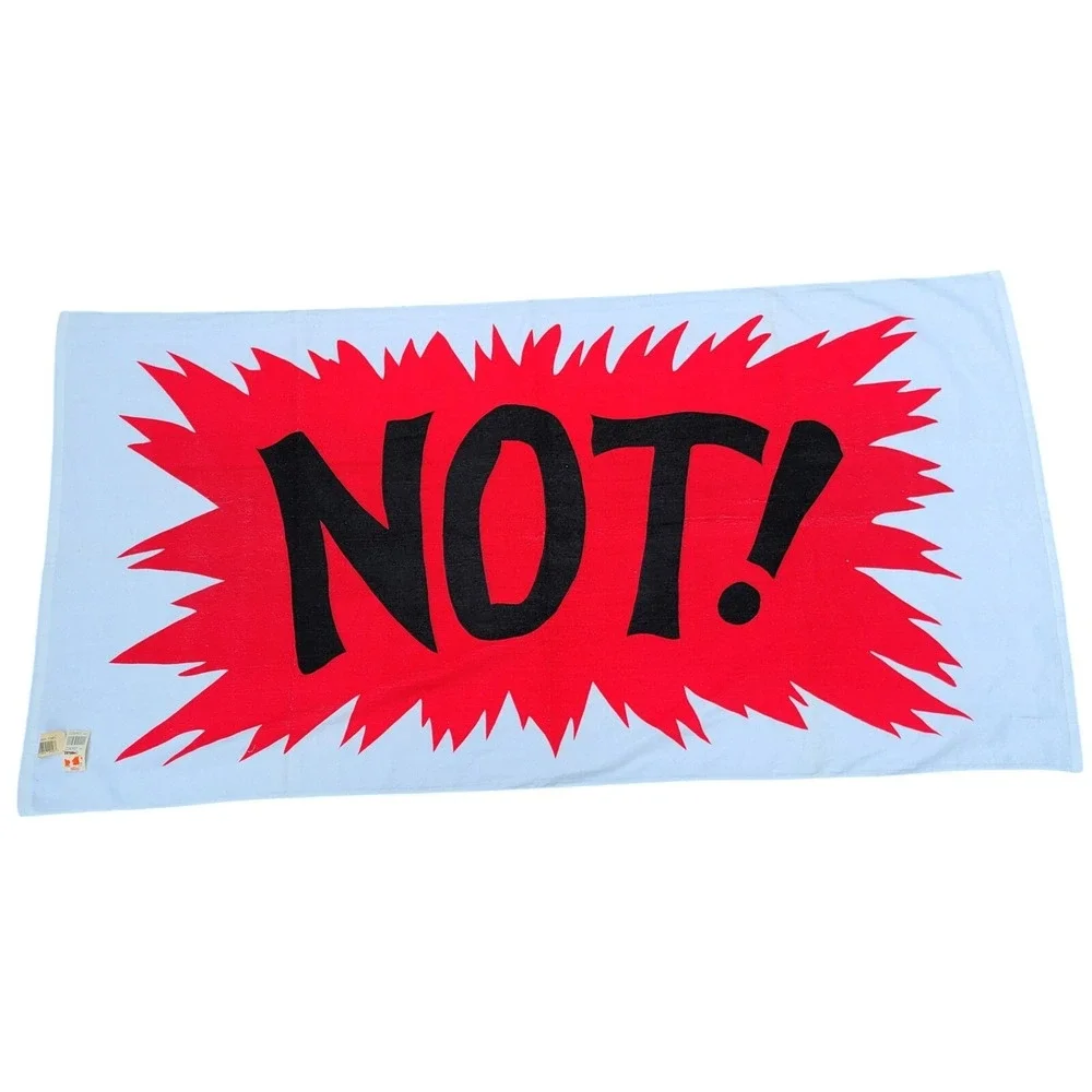 Vintage R.A. Briggs NOT! Graphic Beach Towel 90s Pop Culture White Red Cotton‎